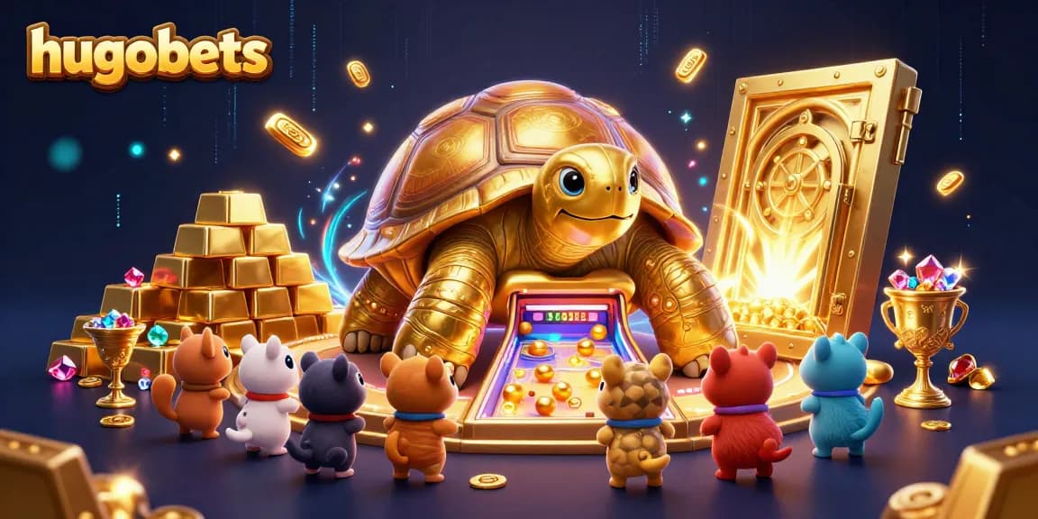 Experience the excitement of hugobets with a golden tortoise pinball and vibrant casino treasures.