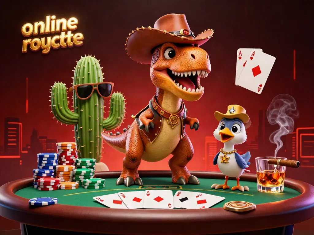 Experience thrilling online casino roulette vibes with a vibrant T-Rex poker scene.