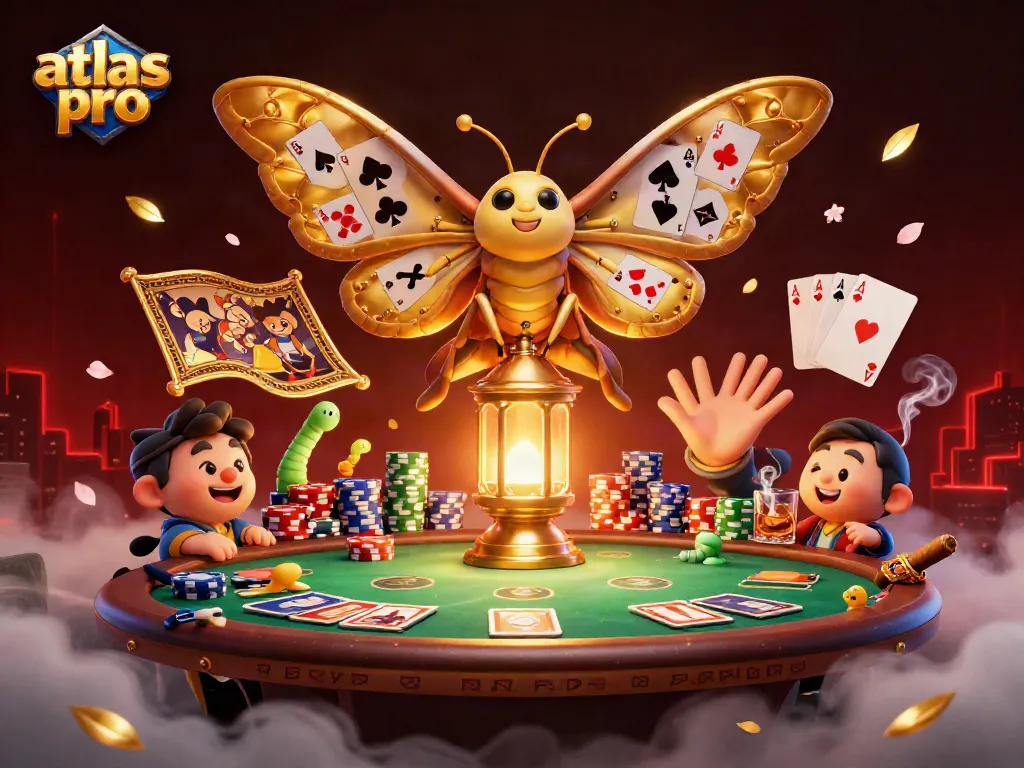 Profitez du casino avec atlas pro, une illustration dynamique de jeu de cartes animée avec des motifs en or.