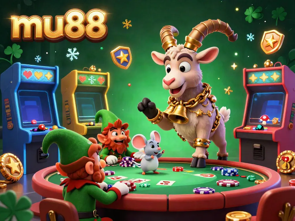 Experience thrilling fun at mu88's festive horror casino, featuring Krampus and mischievous gremlins stealing poker chips.