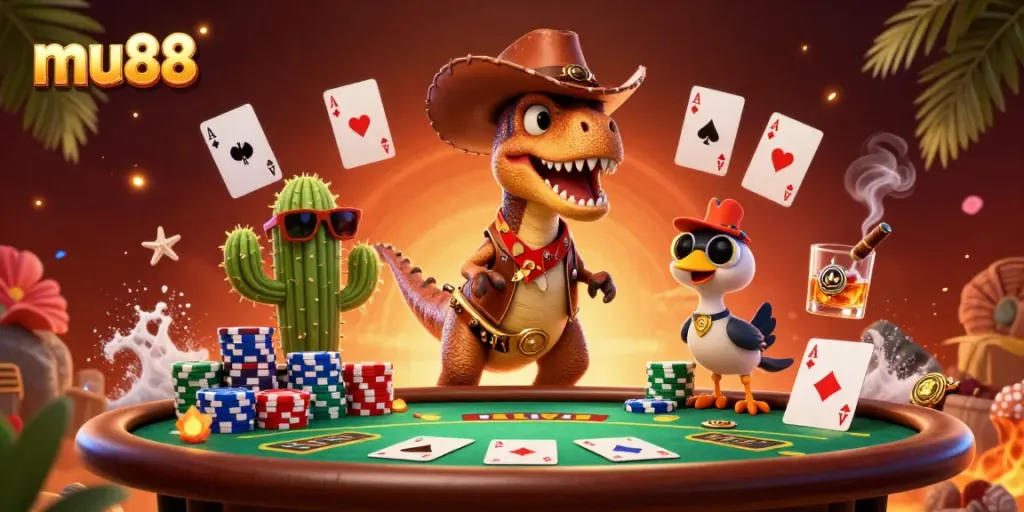 Engage with casino excitement at mu88 amid colorful poker chips and vibrant 3D characters.