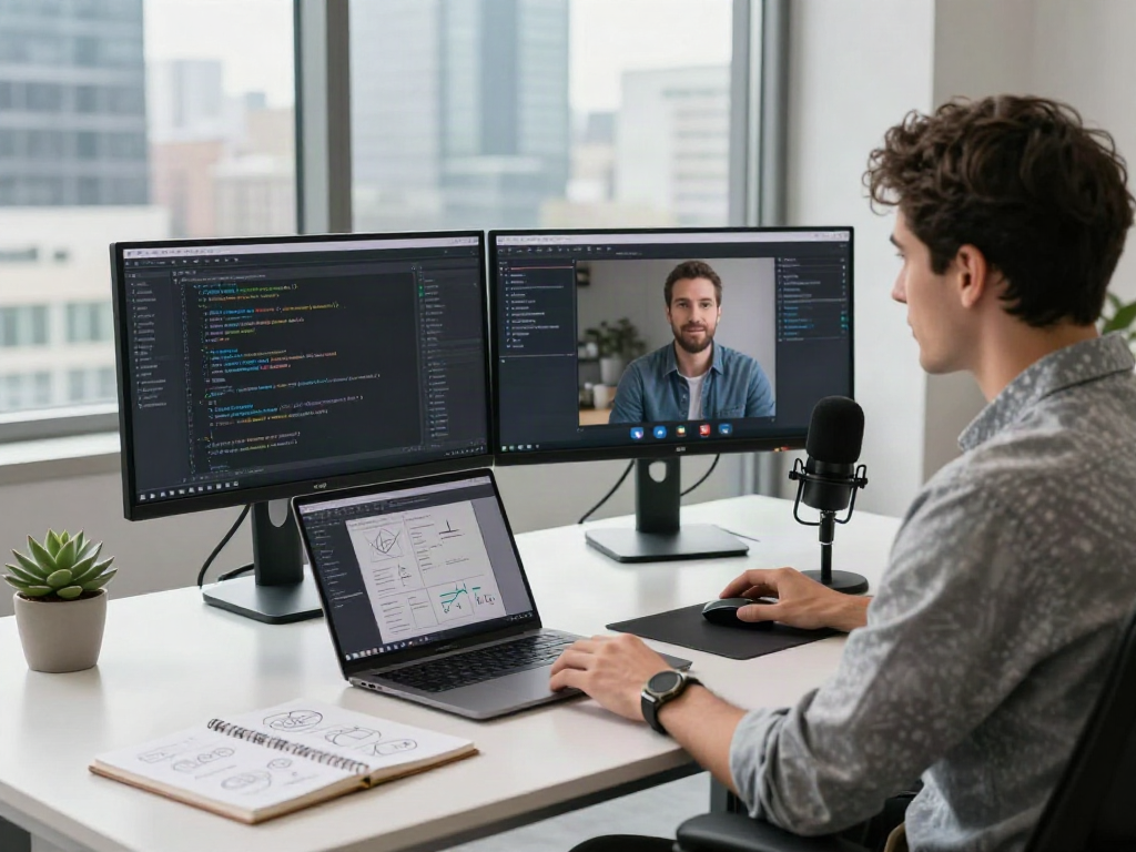 Scène de travail de développeur avec Atlas pro ontv dans un bureau moderne