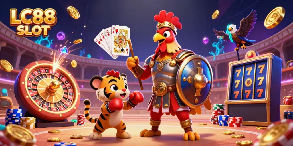 Experience the thrill of LC88 SLOT with cascading coins, vibrant characters, and rich gaming elements.